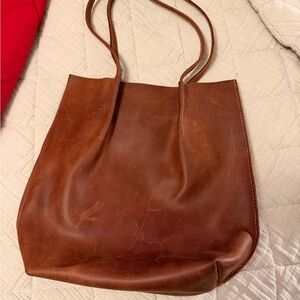 Everyday Leather Shoulder Tote in Cognac Brown